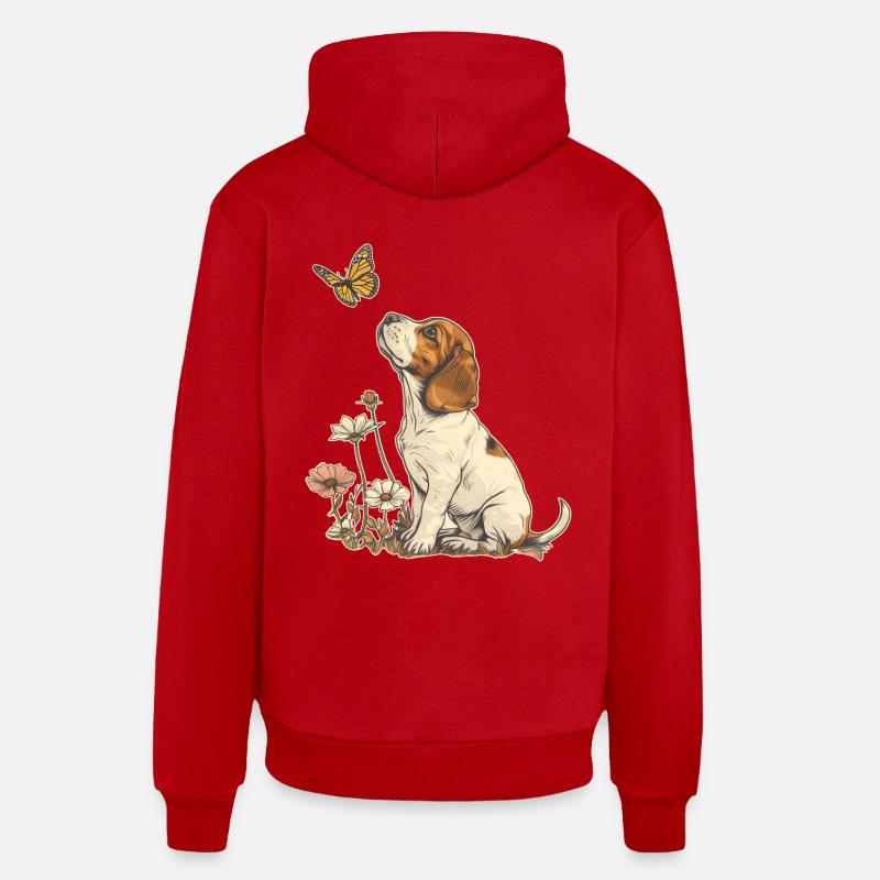 Beagle et papillon - Sweat à capuche bio décontracté fabriqué en UE - rouge