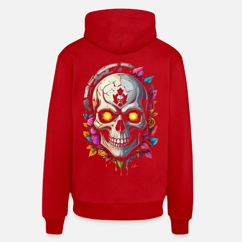 Crâne fleurs - Sweat à capuche bio décontracté fabriqué en UE - rouge