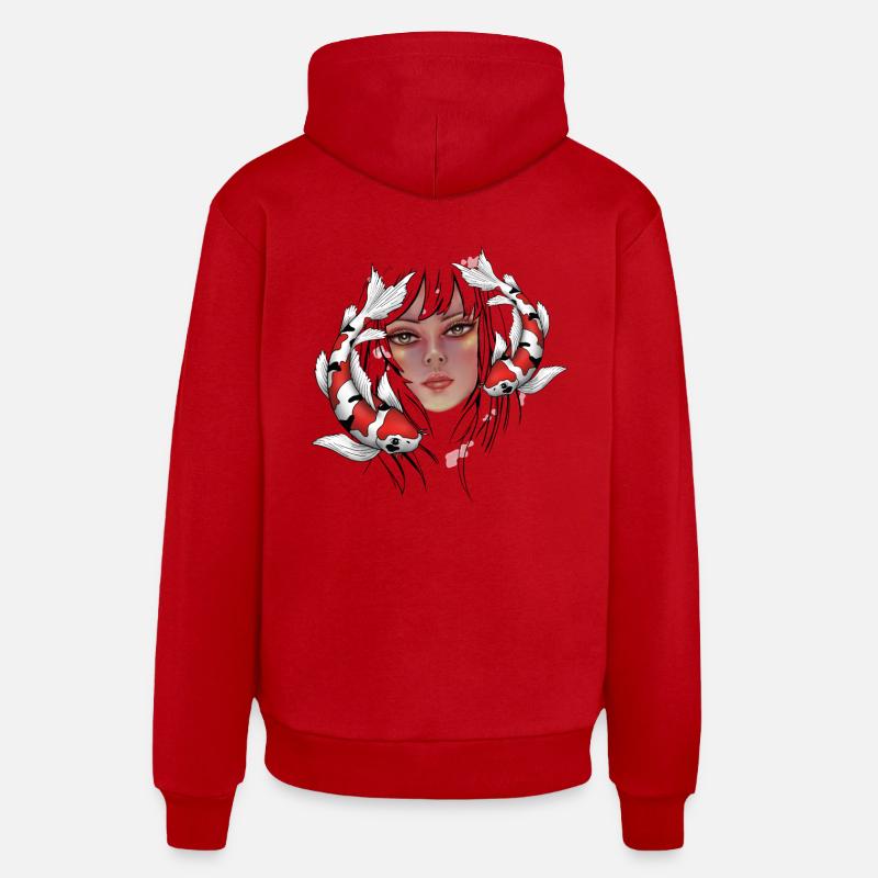Filles avec carpe Koi - Sweat à capuche bio décontracté fabriqué en UE - rouge
