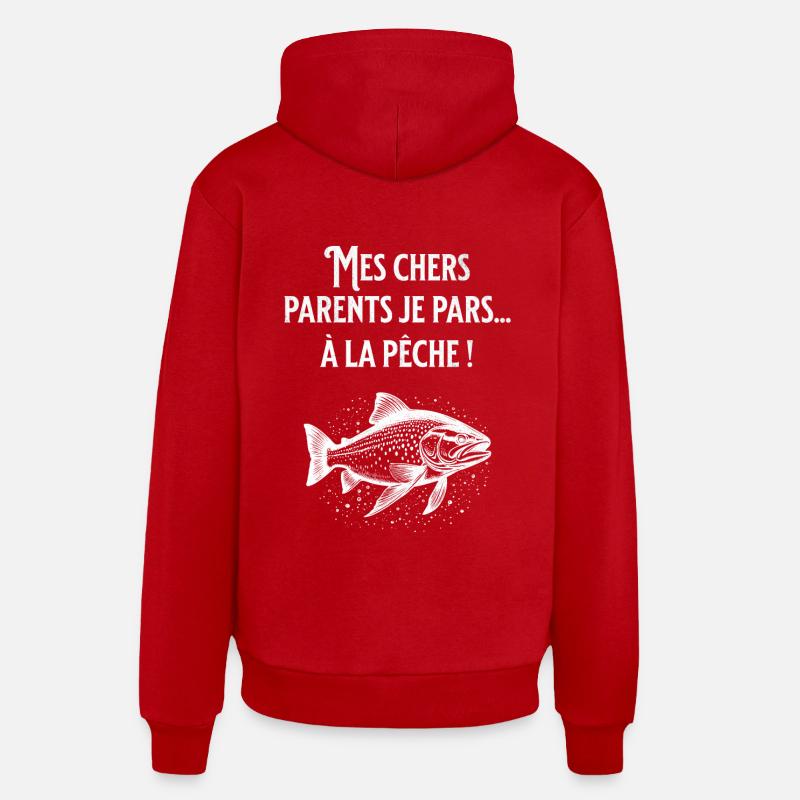 pêche humour - Sweat à capuche bio décontracté fabriqué en UE - rouge