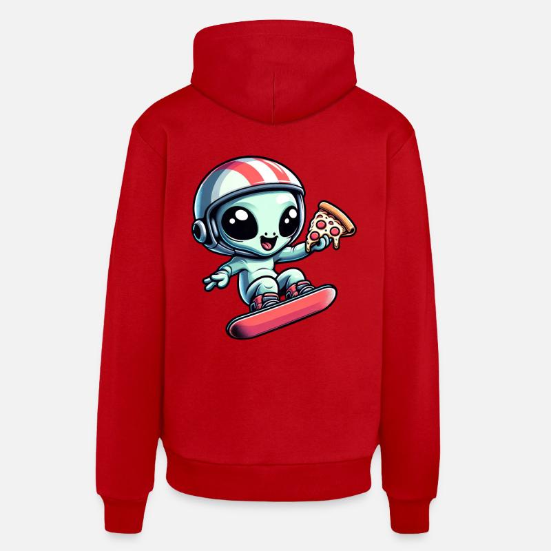 Mignon Comic Alien Snowboard Snowboarder - Sweat à capuche bio décontracté fabriqué en UE - rouge