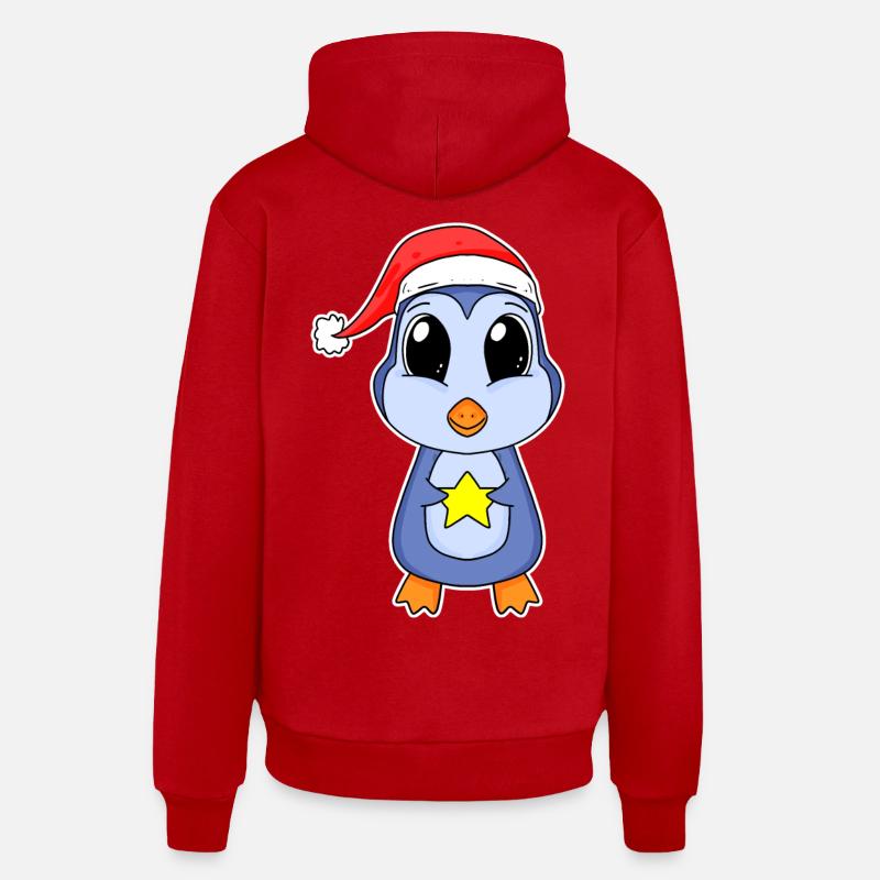 Pingouin Noël - Sweat à capuche bio décontracté fabriqué en UE - rouge