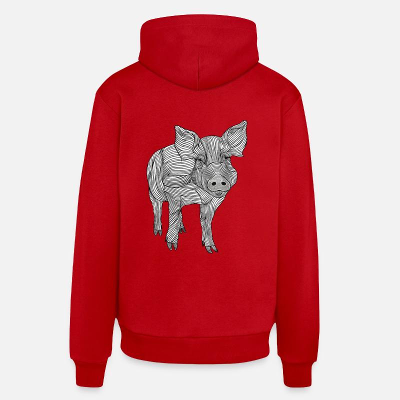 Lignes art cochon #pig - Sweat à capuche bio décontracté fabriqué en UE - rouge