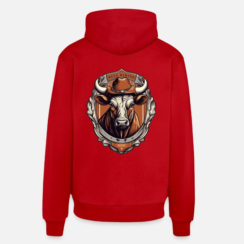 Cavalier de taureau de cow-boy - Sweat à capuche bio décontracté fabriqué en UE - rouge
