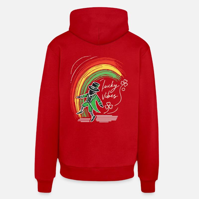 Saint-Patrick Lucky Vibes Arc-en-ciel - Sweat à capuche bio décontracté fabriqué en UE - rouge