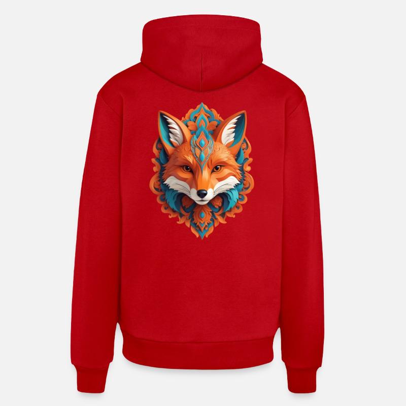 Cyber Fox Head - Sweat à capuche bio décontracté fabriqué en UE - rouge