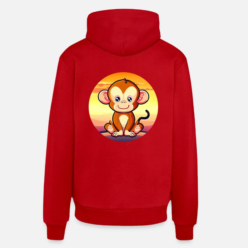 Mignon Singe Chimpanzé Sunset Design - Sweat à capuche bio décontracté fabriqué en UE - rouge