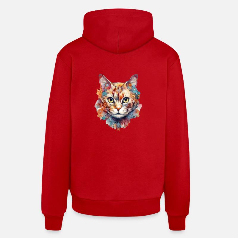 Chat - Sweat à capuche bio décontracté fabriqué en UE - rouge