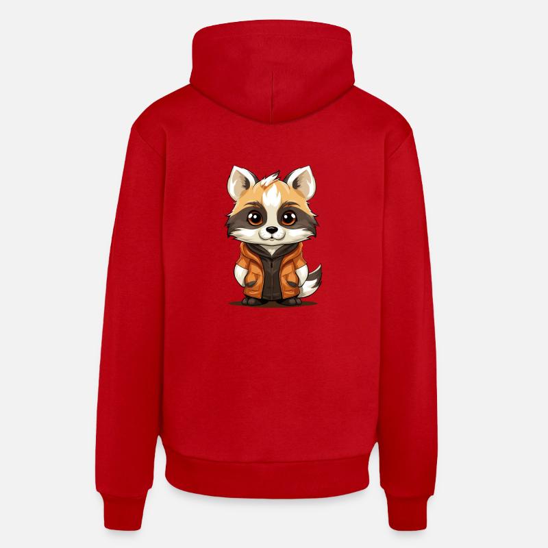 Raton laveur - Style Kawaii - Sweat à capuche bio décontracté fabriqué en UE - rouge