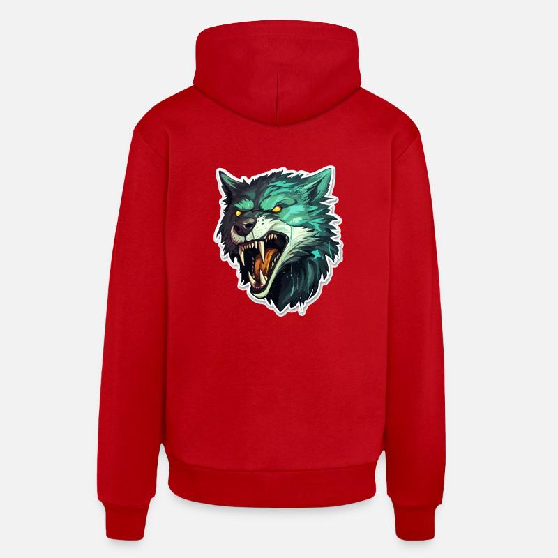 Loup - Illustration - Sweat à capuche bio décontracté fabriqué en UE - rouge