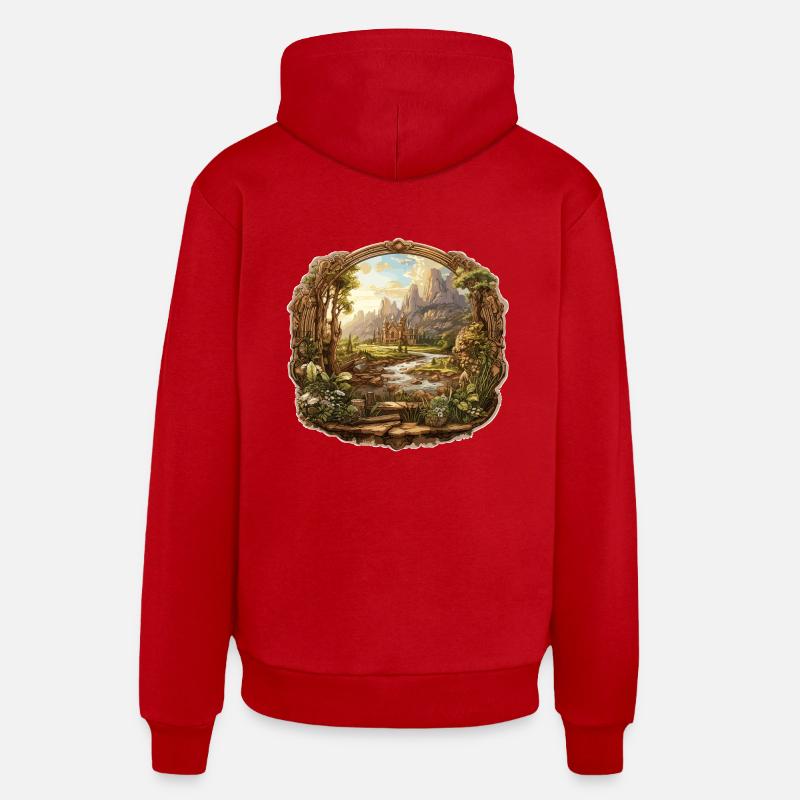 Paysage - Illustration - Sweat à capuche bio décontracté fabriqué en UE - rouge
