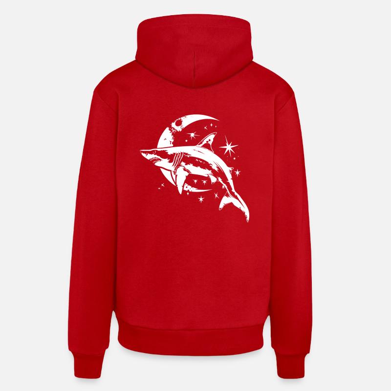 Requin Lune Étoiles - Sweat à capuche bio décontracté fabriqué en UE - rouge
