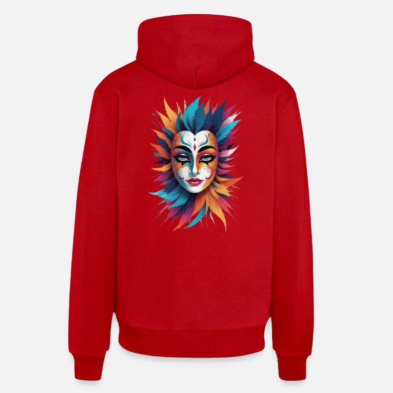 Masque orné de plume - Sweat à capuche bio décontracté fabriqué en UE - rouge