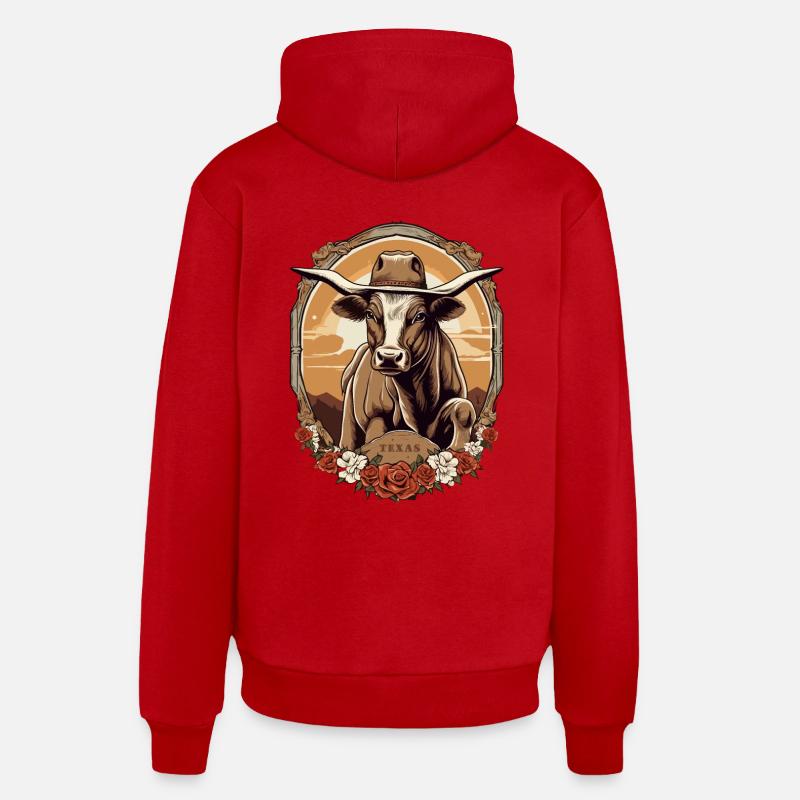Cavalier de taureau du Texas - Sweat à capuche bio décontracté fabriqué en UE - rouge