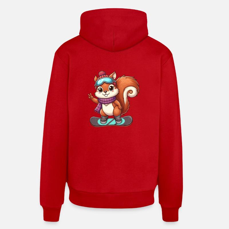 Snowboard Squirrel Winter Adventure - Sweat à capuche bio décontracté fabriqué en UE - rouge