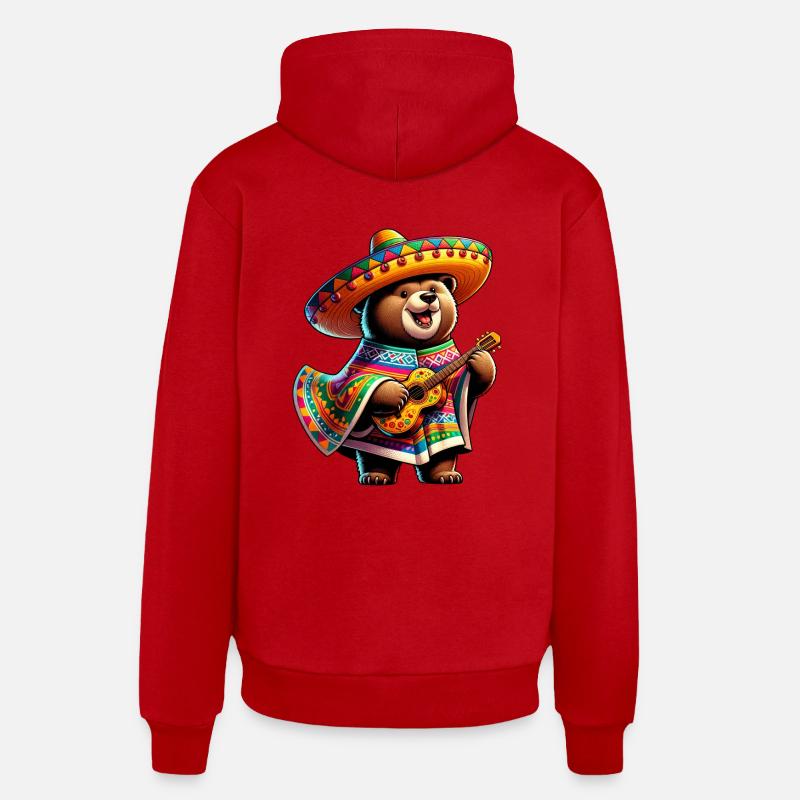 Cinco de Mayo Bear Cute Cartoon Guitarist Design Organic Relaxed Hoodie Made in EU