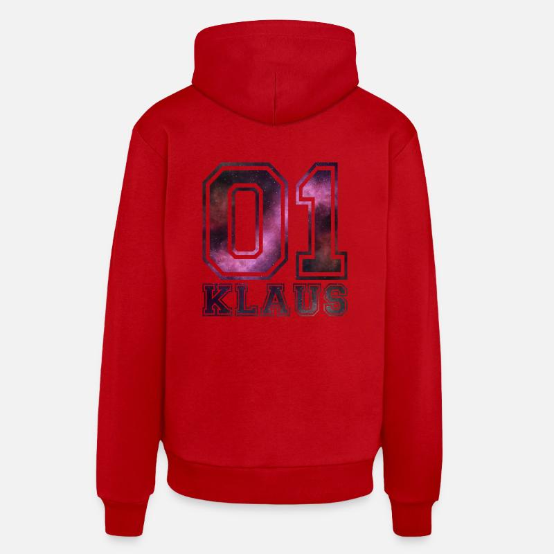 nom Klaus - Sweat à capuche bio décontracté fabriqué en UE - rouge