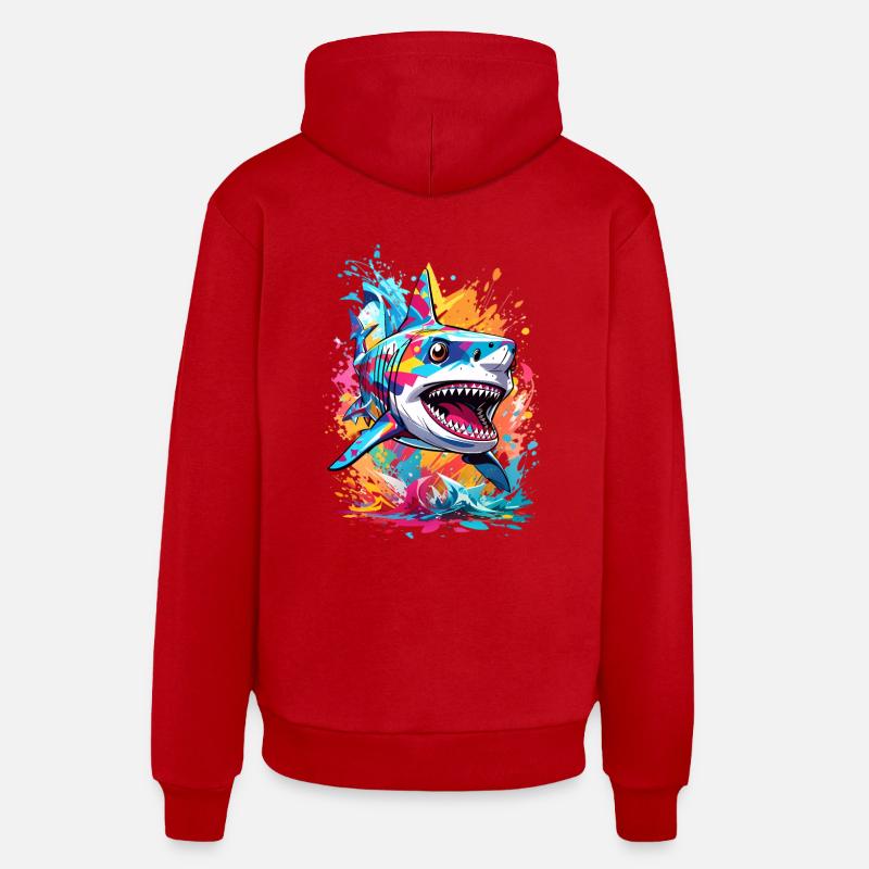 Requin - Sweat à capuche bio décontracté fabriqué en UE - rouge