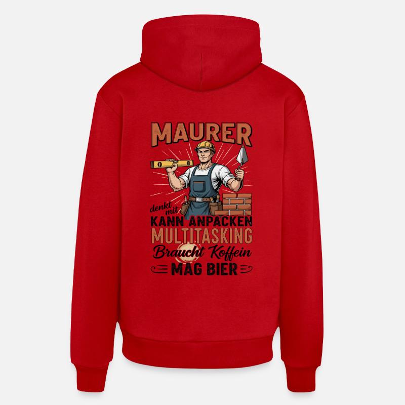 Le maçon - Sweat à capuche bio décontracté fabriqué en UE - rouge