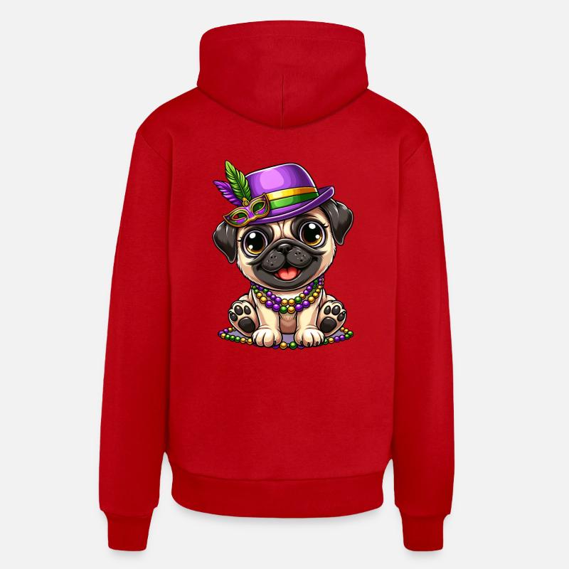 Mardi Gras Comic Pug Organic Relaxed Hoodie Made in EU