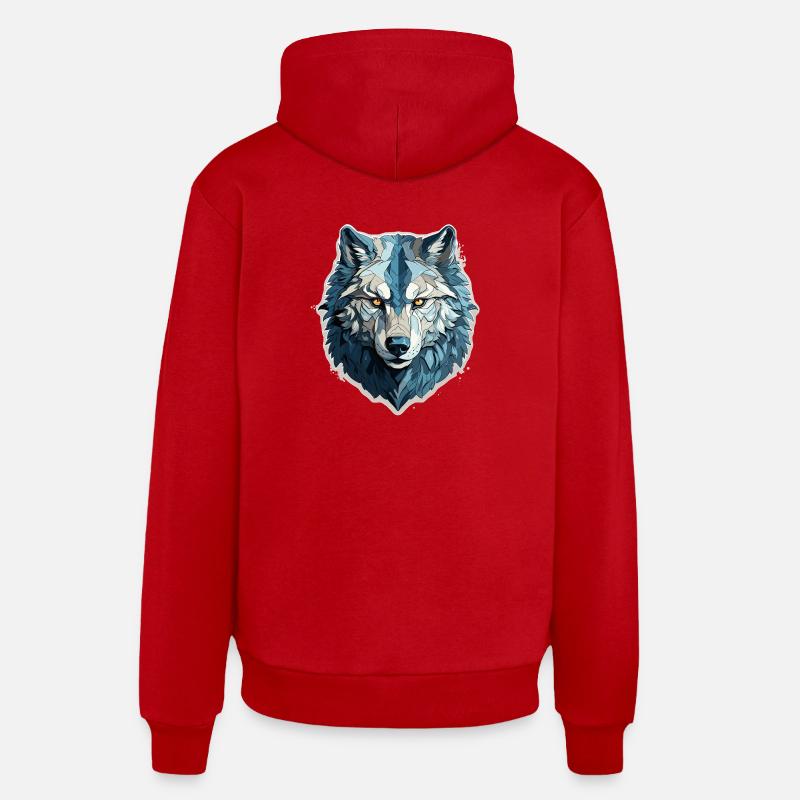 Loup - Illustration - Sweat à capuche bio décontracté fabriqué en UE - rouge