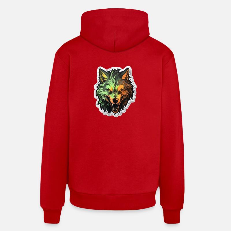 Loup - Illustration - Sweat à capuche bio décontracté fabriqué en UE - rouge