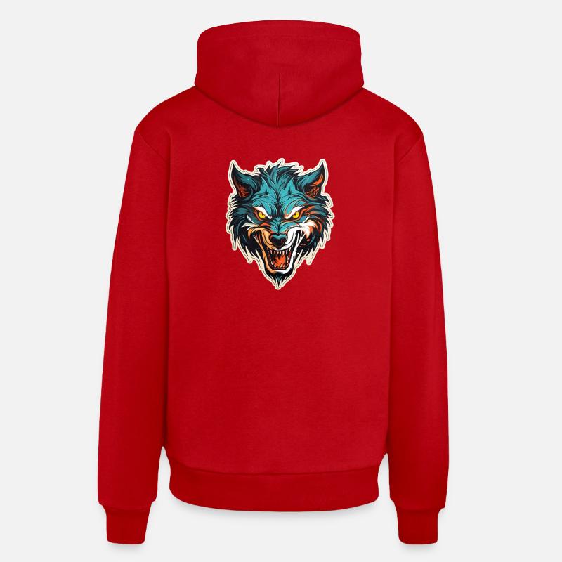 Loup - Illustration - Sweat à capuche bio décontracté fabriqué en UE - rouge