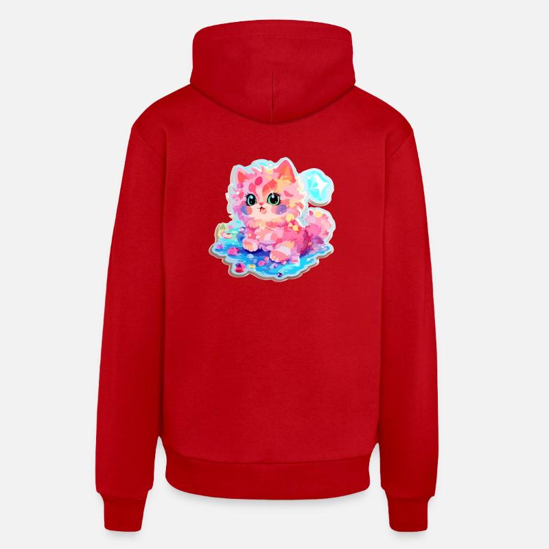 Chat - illustration - Sweat à capuche bio décontracté fabriqué en UE - rouge