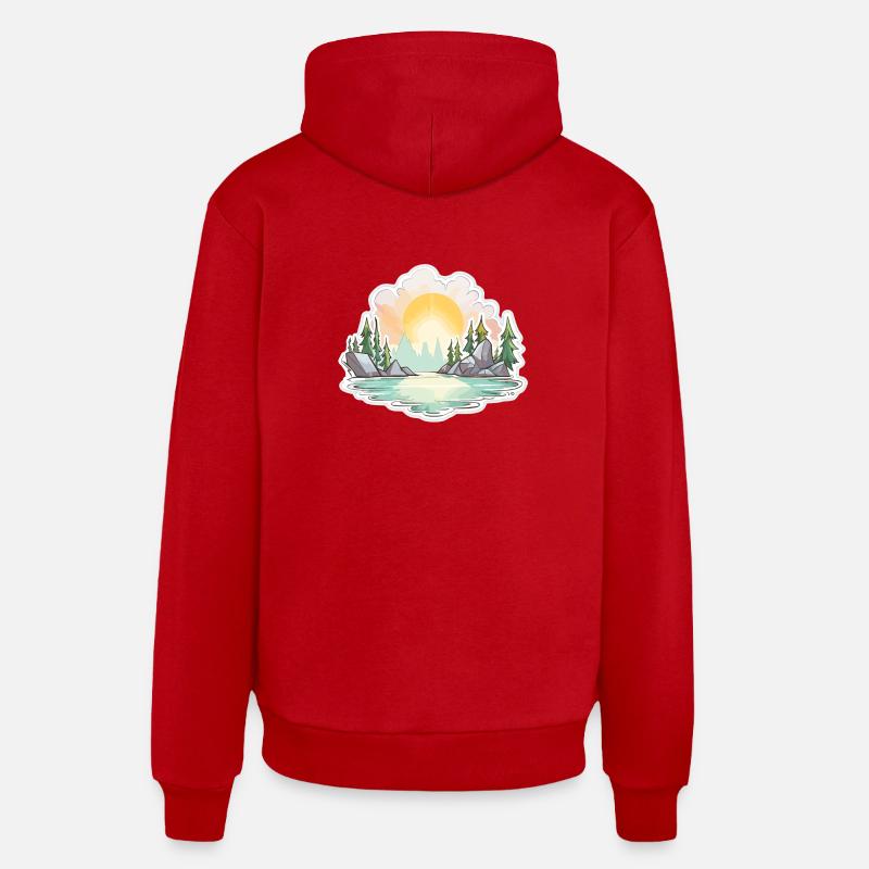 Paysage - Illustration - Sweat à capuche bio décontracté fabriqué en UE - rouge