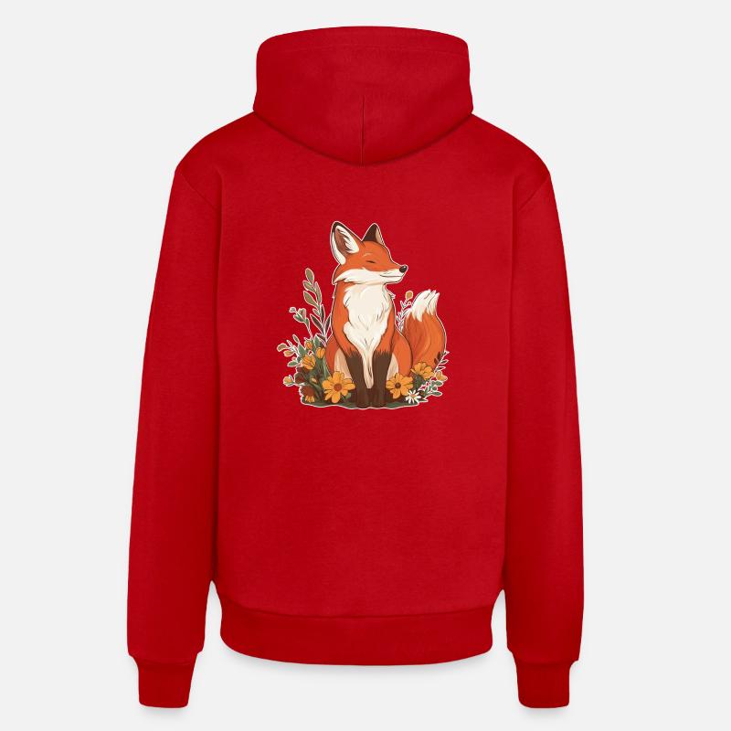 Renard avec des fleurs - Sweat à capuche bio décontracté fabriqué en UE - rouge