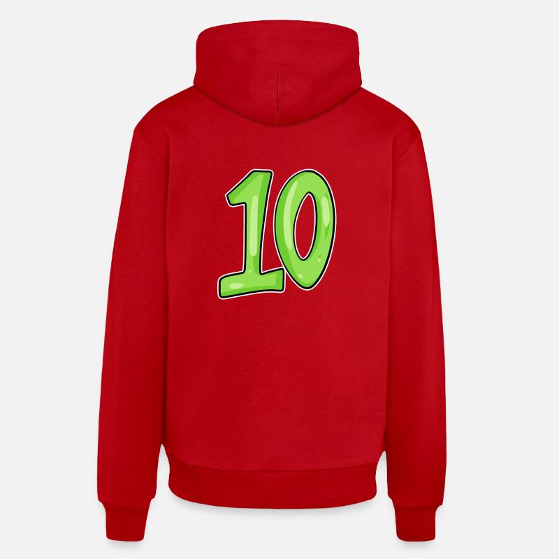 Dix numéros 10 Nombre - Sweat à capuche bio décontracté fabriqué en UE - rouge