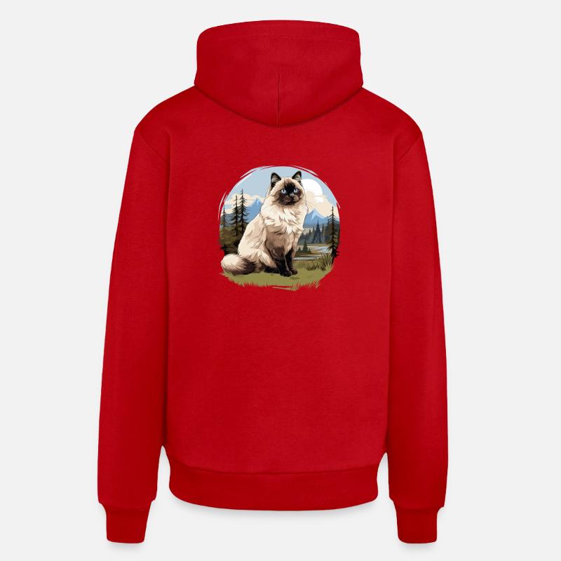Chat de Birmanie Birma Katze - Sweat à capuche bio décontracté fabriqué en UE - rouge