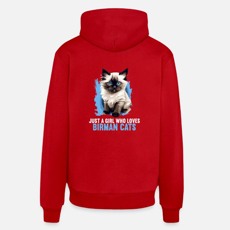 Chat de Birmanie Birma Katze - Sweat à capuche bio décontracté fabriqué en UE - rouge