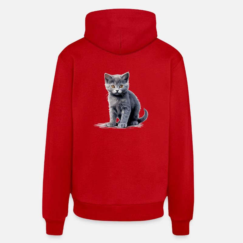 Chat Chartreux Chat Chartreux - Sweat à capuche bio décontracté fabriqué en UE - rouge