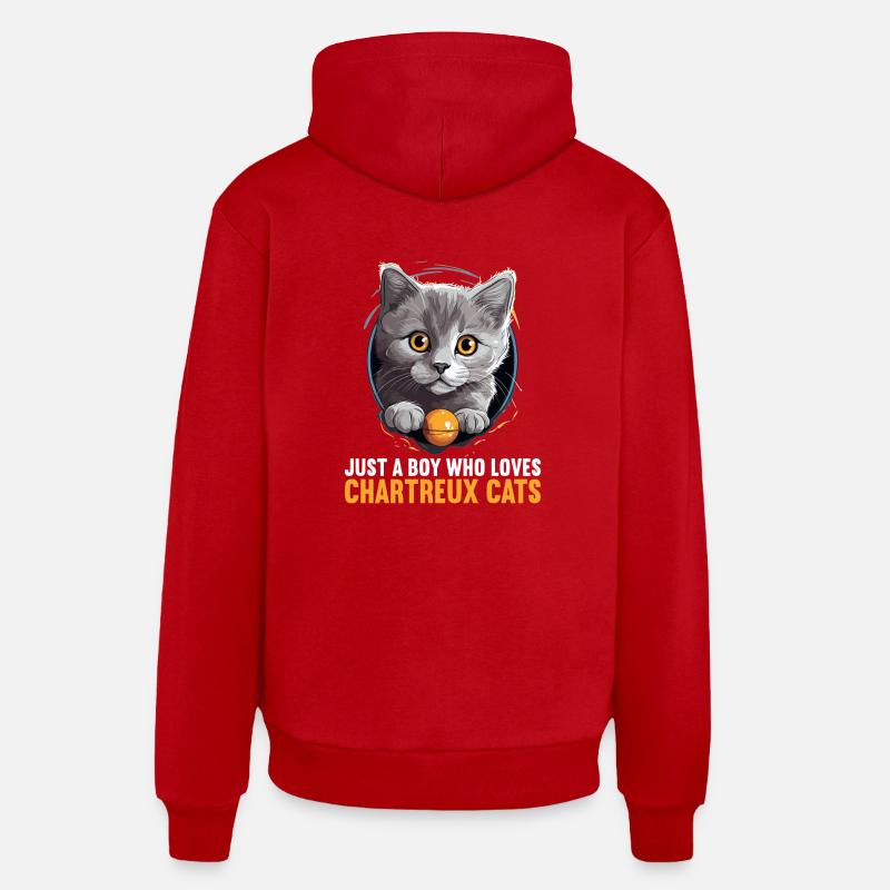 Chat Chartreux Chat Chartreux - Sweat à capuche bio décontracté fabriqué en UE - rouge