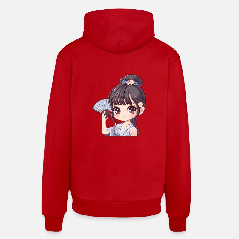 Fille d’anime avec ventilateur - Sweat à capuche bio décontracté fabriqué en UE - rouge