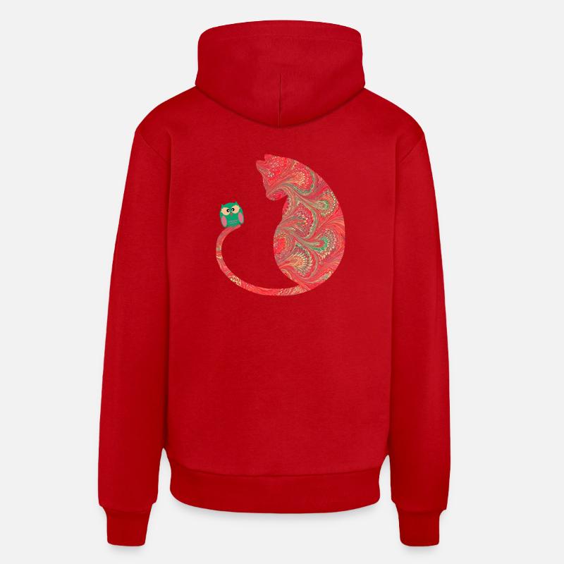 Cat with owl E 91 - Organic Relaxed Hoodie Made in EU - red
