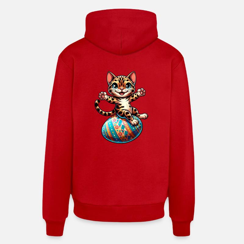 Bengal Cat Dancing Easter Egg - Organic Relaxed Hoodie Made in EU - red