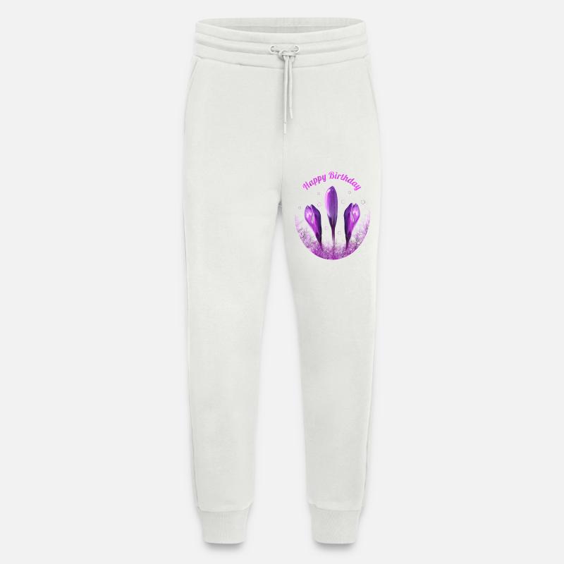 Crocus Joyeux Anniversaire Fleurs - Pantalon de jogging bio décontracté fabriqué en UE - OFF WHITE