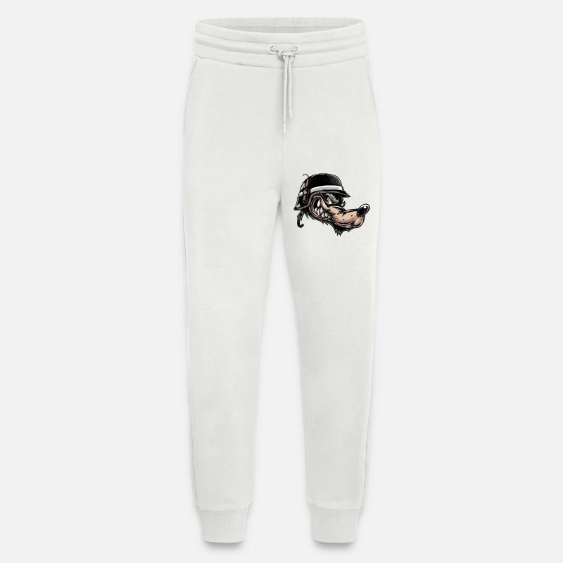 Grimmiger Comic-Wolf mit Helm - Jogginghose - made by SPREAD - OFF WHITE