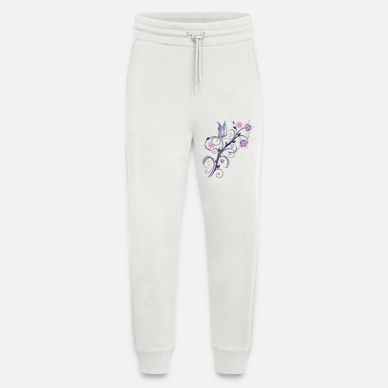 fleurs d'été. Vrille avec papillon - Pantalon de jogging bio décontracté fabriqué en UE - OFF WHITE