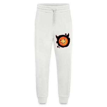 diable mignon en flammes et visage éclatant - Pantalon de jogging bio décontracté fabriqué en UE - OFF WHITE - Devant