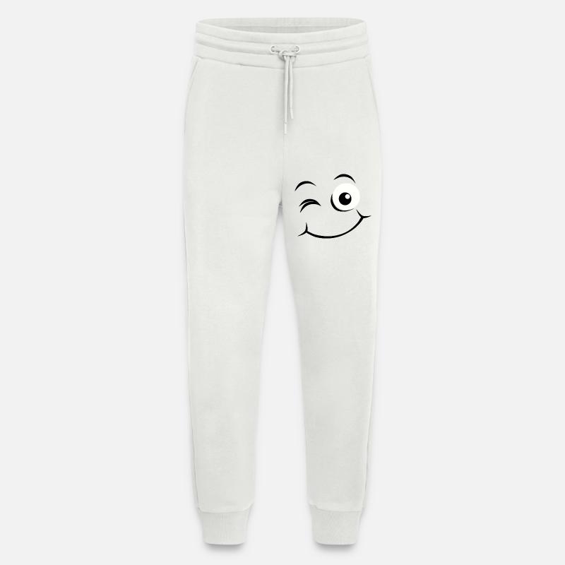 Visage heureux Émoticône - Pantalon de jogging bio décontracté fabriqué en UE - OFF WHITE