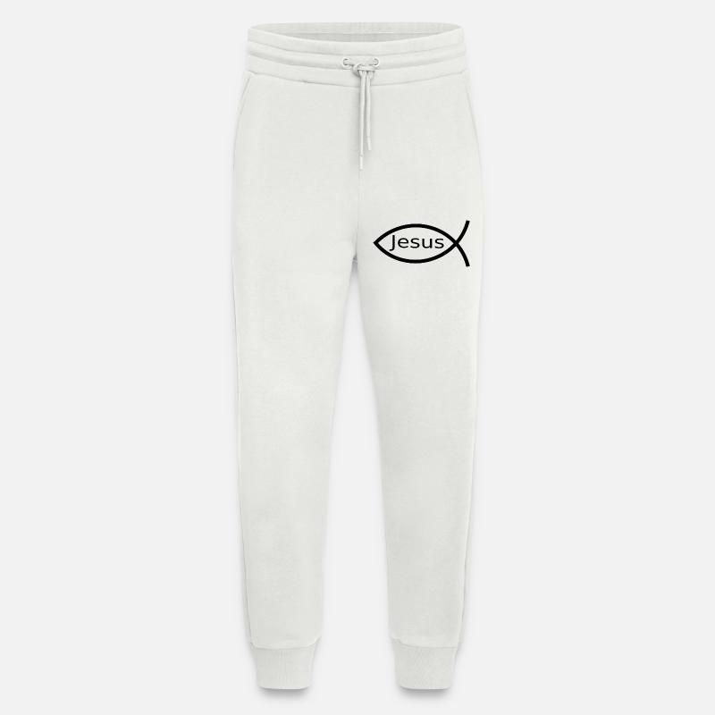 Jésus Poisson Ichthys Noir Poisson Poisson - Pantalon de jogging bio décontracté fabriqué en UE - OFF WHITE