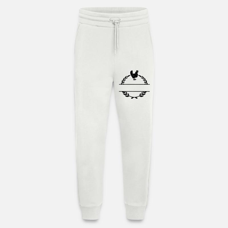 black chicken in laurel wreath monogram - Jogging Pants - made by SPREAD  - OFF WHITE