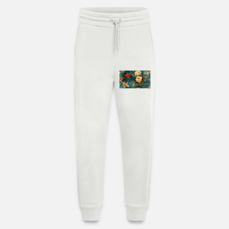 Koi und Lotusblüten auf blaugrünem Wasser - Jogginghose - made by SPREAD - OFF WHITE