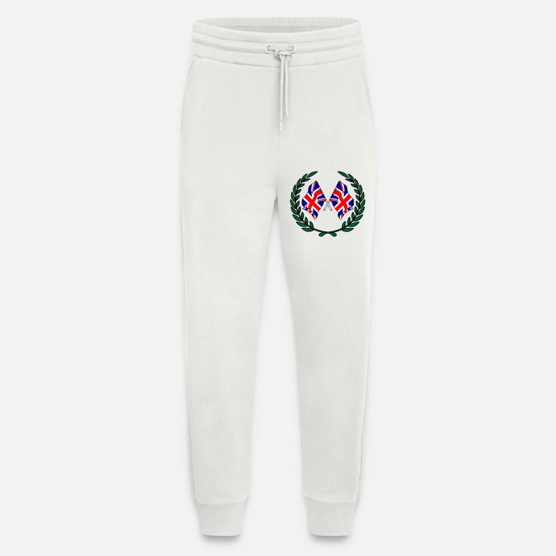 Drapeaux Angleterre en couronne de laurier - Pantalon de jogging bio décontracté fabriqué en UE - OFF WHITE