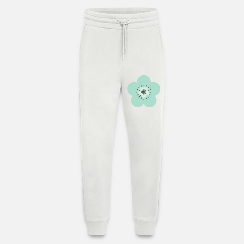 Vert menthe et fleur bleue - Pantalon de jogging bio décontracté fabriqué en UE - OFF WHITE