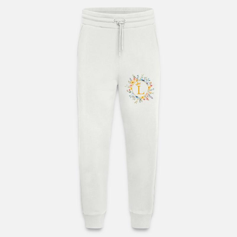 L Monogram, Cercle de fleurs, Personnalisable - Pantalon de jogging bio décontracté fabriqué en UE - OFF WHITE