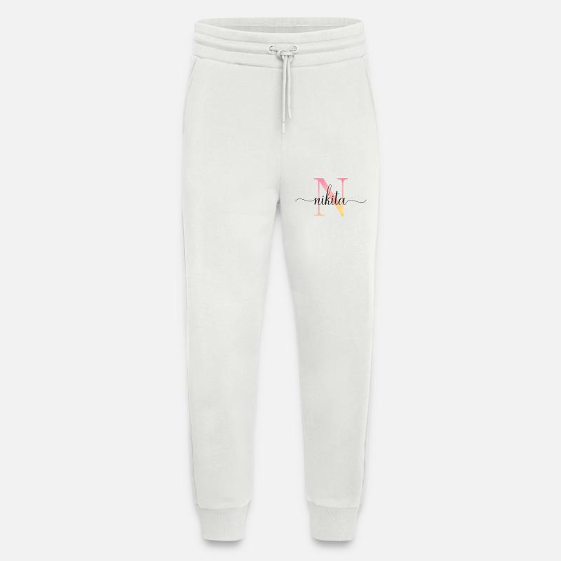 N | Monogramme | Nom | Nikita |Aquarelle - Pantalon de jogging bio décontracté fabriqué en UE - OFF WHITE
